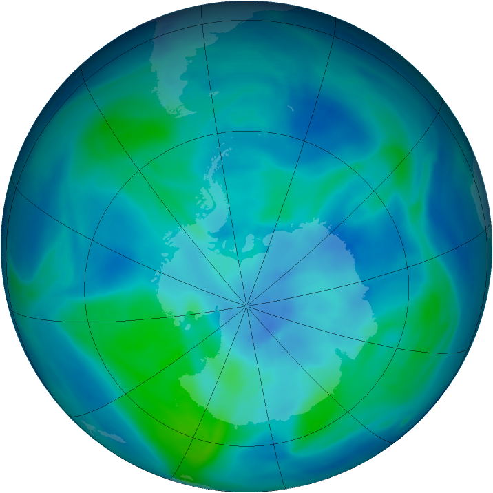 Antarctic ozone map for 05 March 2005